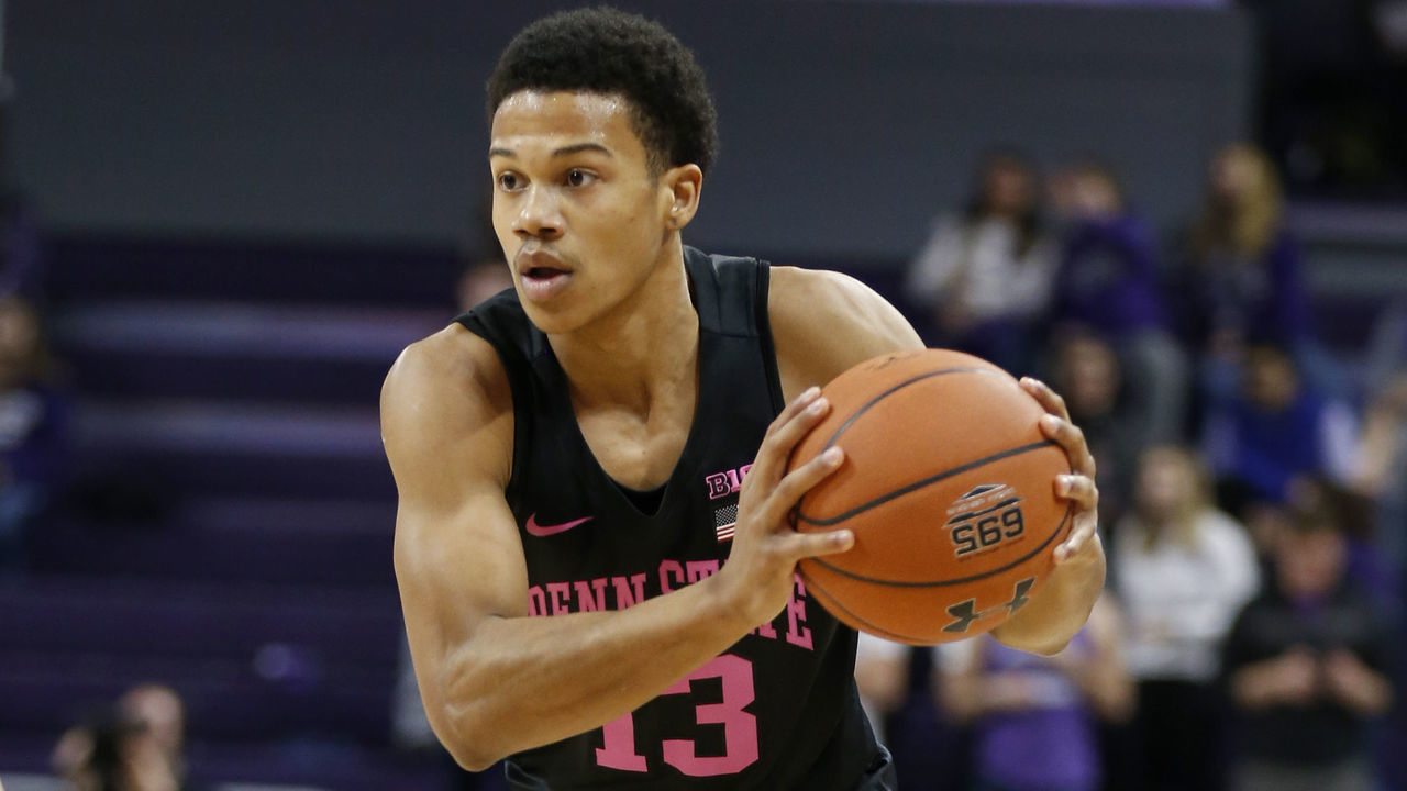 EVANSTON, ILLINOIS - FEBRUARY 04: Rasir Bolton #13 of the Penn State Nittany Lions looks to make a move in the game against the Northwestern Wildcats during the first half at Welsh-Ryan Arena on February 04, 2019 in Evanston, Illinois.