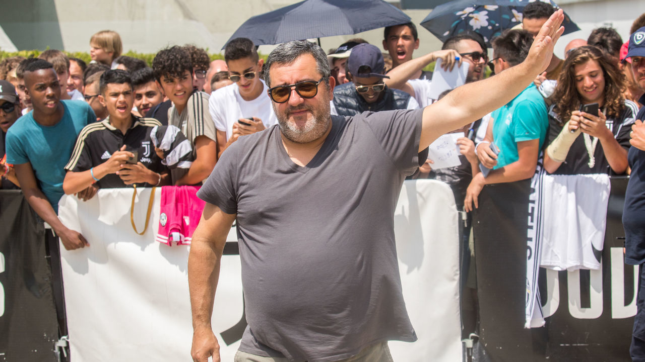 Carmine "Mino" Raiola, football agent representing the new player of Juventus Matthijs de Ligt, greets the fans in front of the J-Medical during her the medical checks, Turin Italy.
