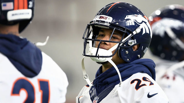 CENTENNIAL, CO - MAY 29: Denver Broncos cornerback Bryce Callahan #29 warming up during Denver Broncos OTA practice at UCHealth Training Center Centennial, Colorado May 29, 2019.