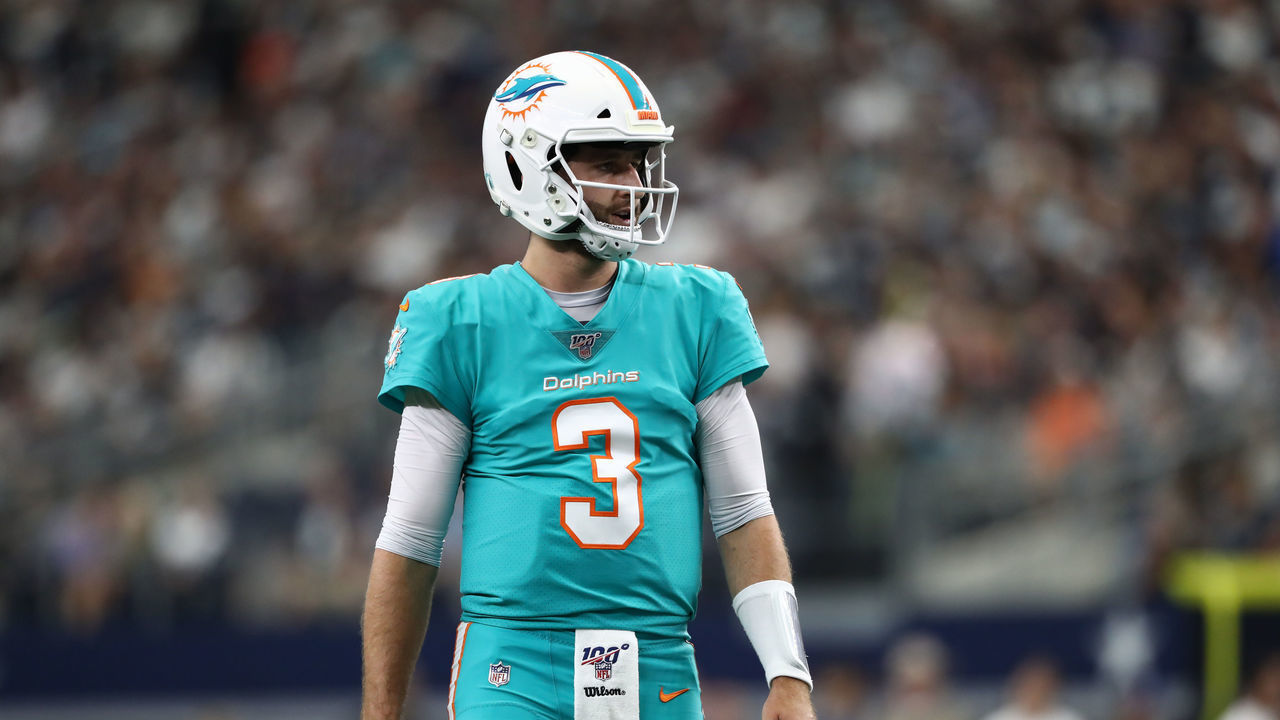 ARLINGTON, TEXAS - SEPTEMBER 22: Josh Rosen #3 of the Miami Dolphins at AT&T Stadium on September 22, 2019 in Arlington, Texas.