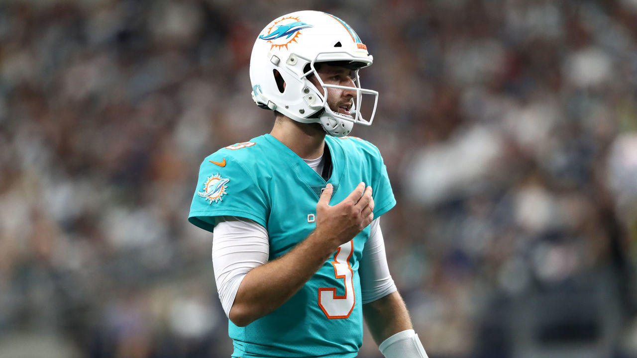 ARLINGTON, TEXAS - SEPTEMBER 22: Josh Rosen #3 of the Miami Dolphins at AT&T Stadium on September 22, 2019 in Arlington, Texas.
