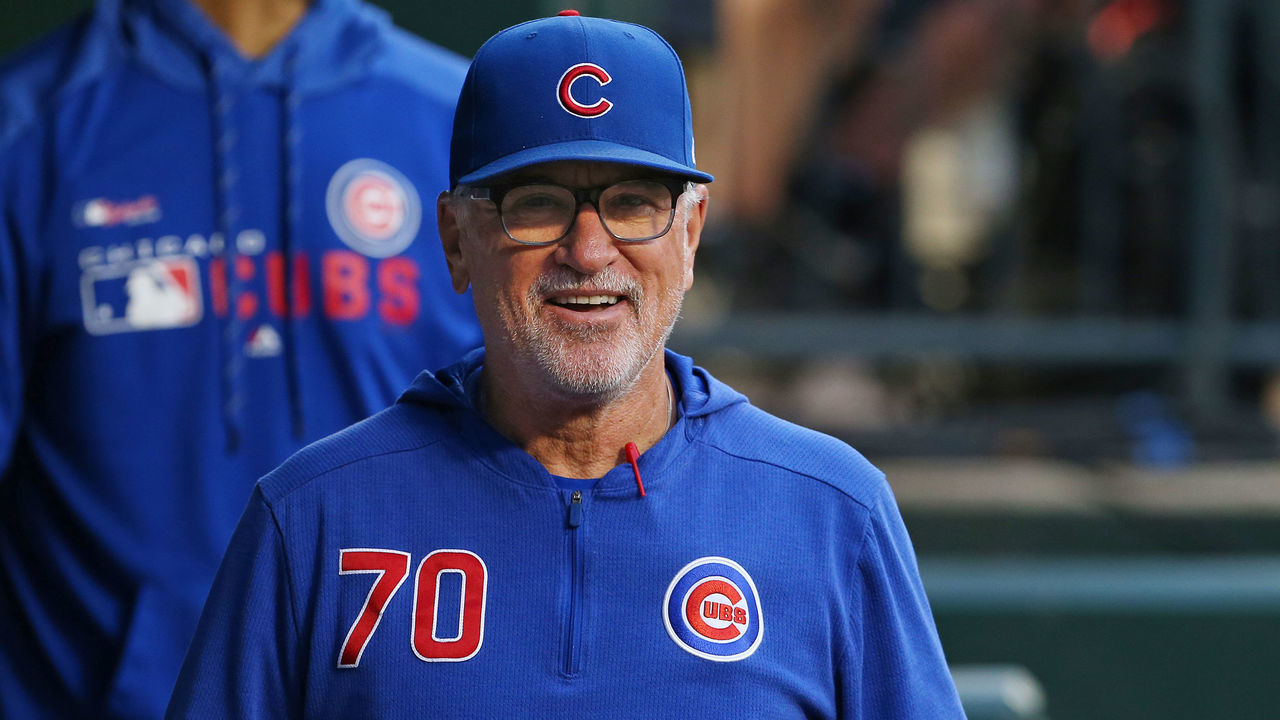 NEW YORK, NY - AUGUST 27: Manager Joe Maddon #70 of the Chicago Cubs during a game against the New York Mets at Citi Field on August 27, 2019 in New York City.