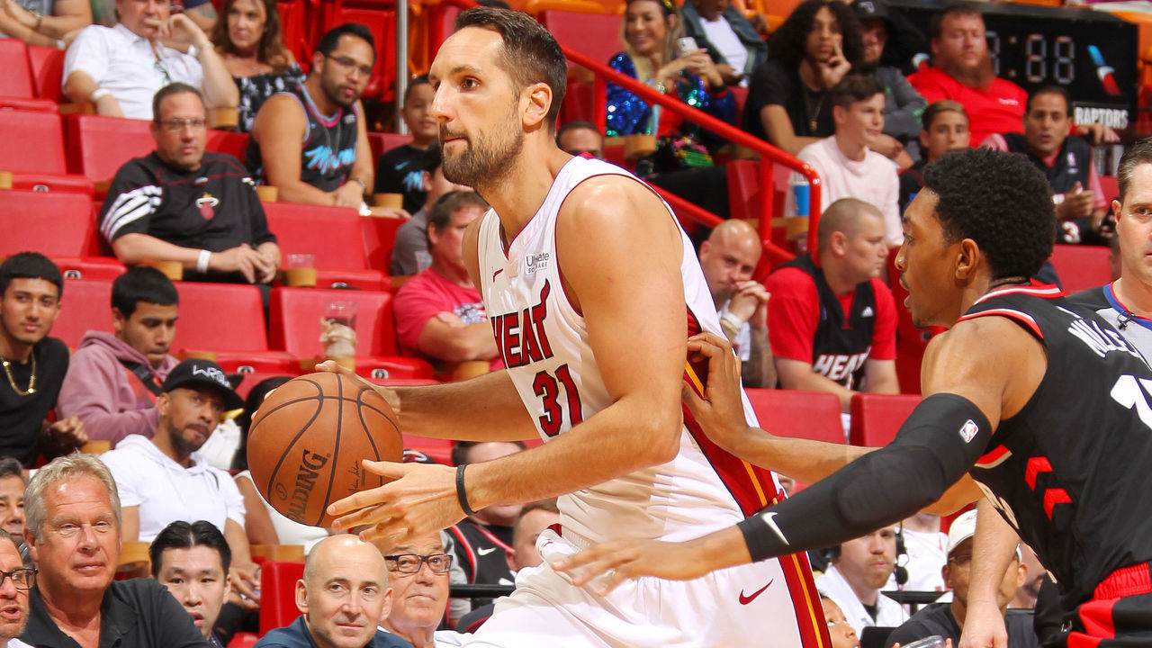 MIAMI, FL - MARCH 10: Ryan Anderson #31 of the Miami Heat looks to pass the ball during the game against the Toronto Raptors on March 10, 2019 at American Airlines Arena in Miami, Florida. Mandatory Copyright Notice: Copyright 2019 NBAE