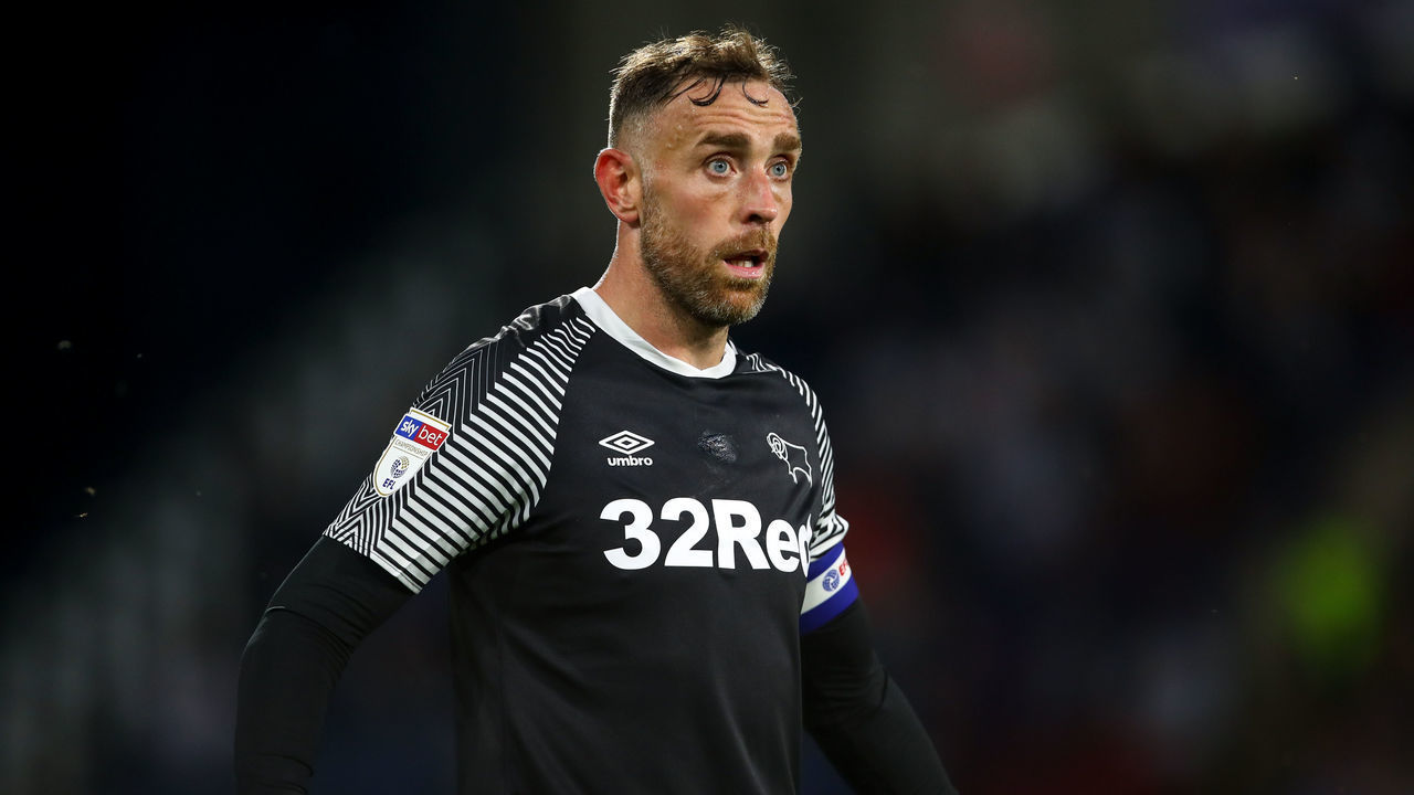HUDDERSFIELD, ENGLAND - AUGUST 05: Richard Keogh of Derby County during the Sky Bet Championship match between Huddersfield Town and Derby County at John Smith's Stadium on August 5, 2019 in Huddersfield, England.