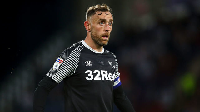 HUDDERSFIELD, ENGLAND - AUGUST 05: Richard Keogh of Derby County during the Sky Bet Championship match between Huddersfield Town and Derby County at John Smith's Stadium on August 5, 2019 in Huddersfield, England.