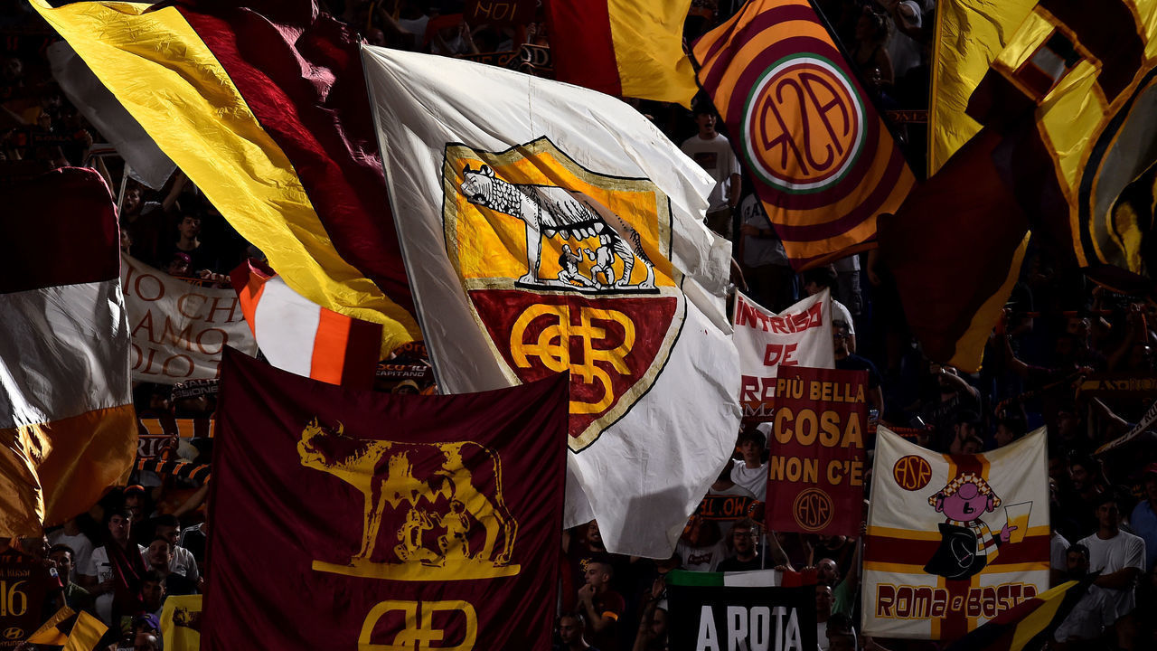ROMA, ITALY - 2019/08/25: AS Roma fans cheer on prior to the Serie A match between AS Roma and Genoa CFC . AS Roma and Genoa CFC drew 3-3.