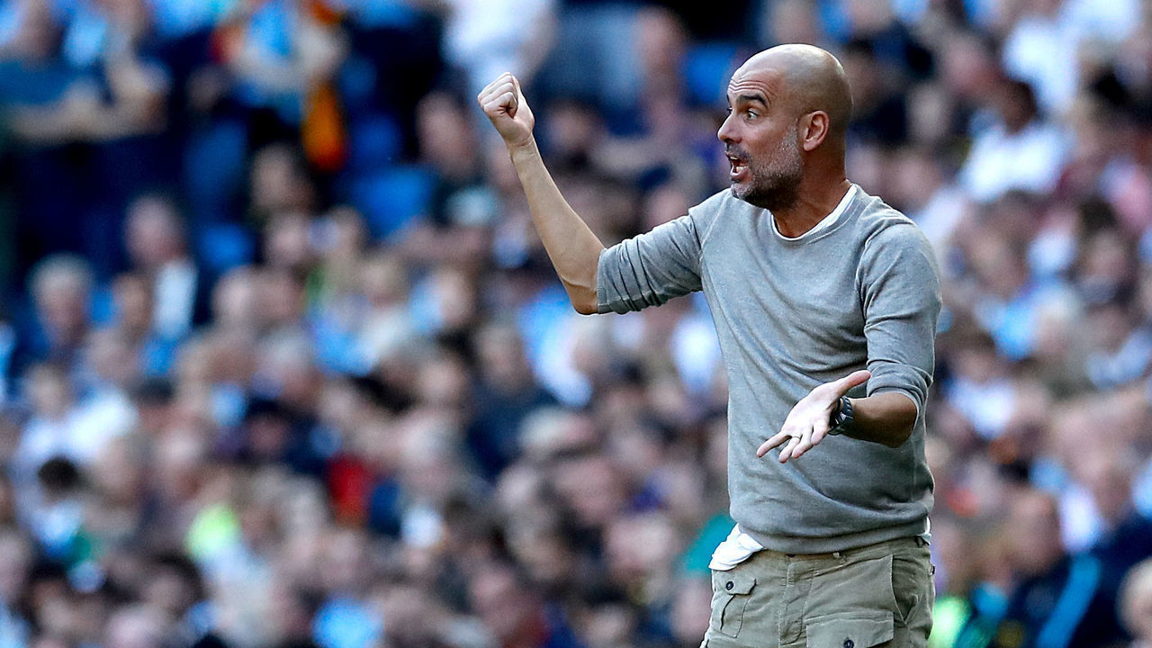 Manchester City manager Pep Guardiola during the Premier League match at the Etihad Stadium, Manchester.