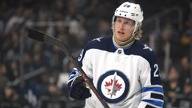 LOS ANGELES, CALIFORNIA - MARCH 18: Patrik Laine #29 of the Winnipeg Jets during a 3-1 win over the Los Angeles Kings at Staples Center on March 18, 2019 in Los Angeles, California.