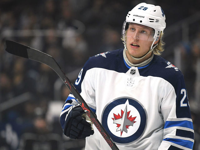 LOS ANGELES, CALIFORNIA - MARCH 18: Patrik Laine #29 of the Winnipeg Jets during a 3-1 win over the Los Angeles Kings at Staples Center on March 18, 2019 in Los Angeles, California.