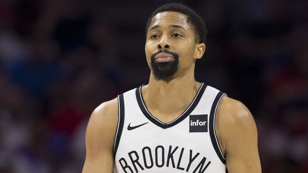 PHILADELPHIA, PA - APRIL 23: Spencer Dinwiddie #8 of the Brooklyn Nets looks on against the Philadelphia 76ers in Game Five of Round One of the 2019 NBA Playoffs at the Wells Fargo Center on April 23, 2019 in Philadelphia, Pennsylvania.