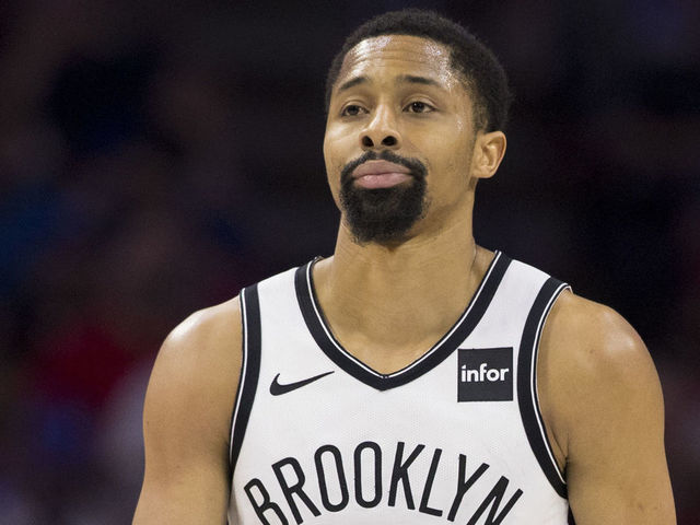 PHILADELPHIA, PA - APRIL 23: Spencer Dinwiddie #8 of the Brooklyn Nets looks on against the Philadelphia 76ers in Game Five of Round One of the 2019 NBA Playoffs at the Wells Fargo Center on April 23, 2019 in Philadelphia, Pennsylvania.