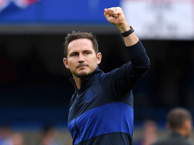 LONDON, ENGLAND - SEPTEMBER 28: Frank Lampard, Manager of Chelsea acknowledges the fans following victory in the Premier League match between Chelsea FC and Brighton & Hove Albion at Stamford Bridge on September 28, 2019 in London, United Kingdom.