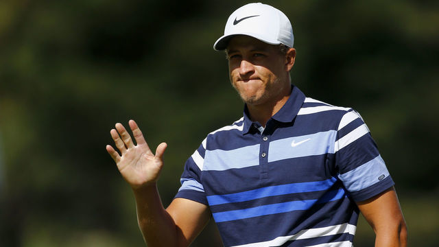 NAPA, CALIFORNIA - SEPTEMBER 28: Cameron Champ waves to the crowd after a birdie on the sixth hole during the third round of the Safeway Open at the Silverado Resort on September 28, 2019 in Napa, California.