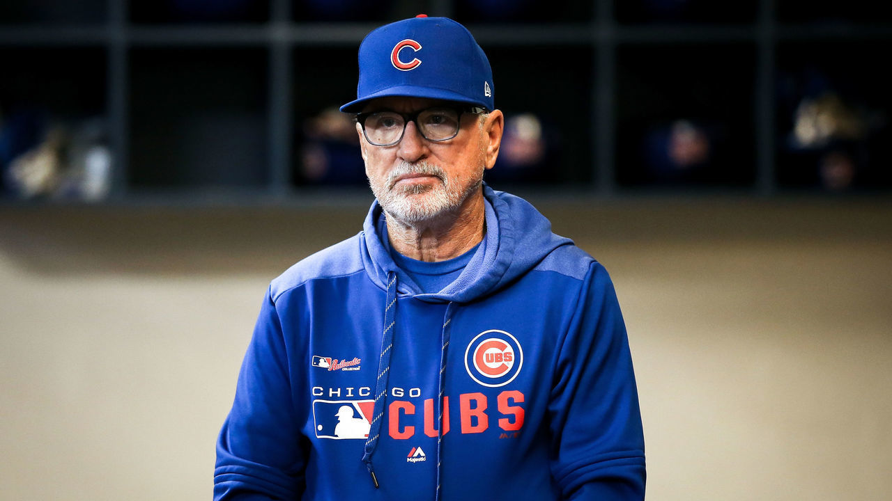 MILWAUKEE, WISCONSIN - APRIL 05: Manager Joe Maddon of the Chicago Cubs looks on before the game against the Milwaukee Brewers at Miller Park on April 05, 2019 in Milwaukee, Wisconsin.