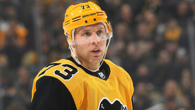 PITTSBURGH, PA - MARCH 29: Jack Johnson #73 of the Pittsburgh Penguins skates against the Nashville Predators at PPG Paints Arena on March 29, 2019 in Pittsburgh, Pennsylvania.