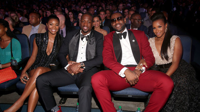 LOS ANGELES, CA - JULY 17: (L-R) Actress Gabrielle Union, NBA player Dwyane Wade, NBA player LeBron James, and Savannah Brinson attend The 2013 ESPY Awards at Nokia Theatre L.A. Live on July 17, 2013 in Los Angeles, California.