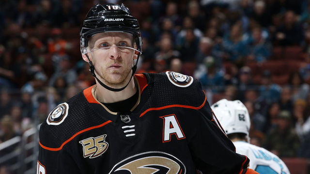 ANAHEIM, CA - MARCH 22: Corey Perry #10 of the Anaheim Ducks skates during the game against the San Jose Sharks on March 22, 2019 at Honda Center in Anaheim, California.