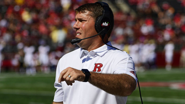 PISCATAWAY, NJ - SEPTEMBER 21: Head coach Chris Ash of the Rutgers Scarlet Knights looks on during the second quarter at SHI Stadium on September 21, 2019 in Piscataway, New Jersey. Boston College defeated Rutgers 30-16.