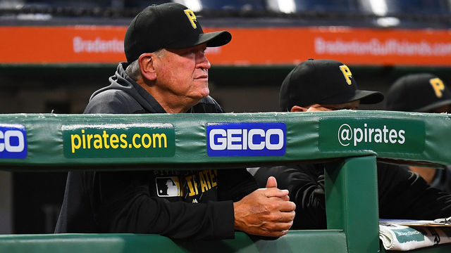 PITTSBURGH, PA - SEPTEMBER 27: Manager Clint Hurdle #13 of the Pittsburgh Pirates looks on during the first inning against the Cincinnati Reds at PNC Park on September 27, 2019 in Pittsburgh, Pennsylvania.