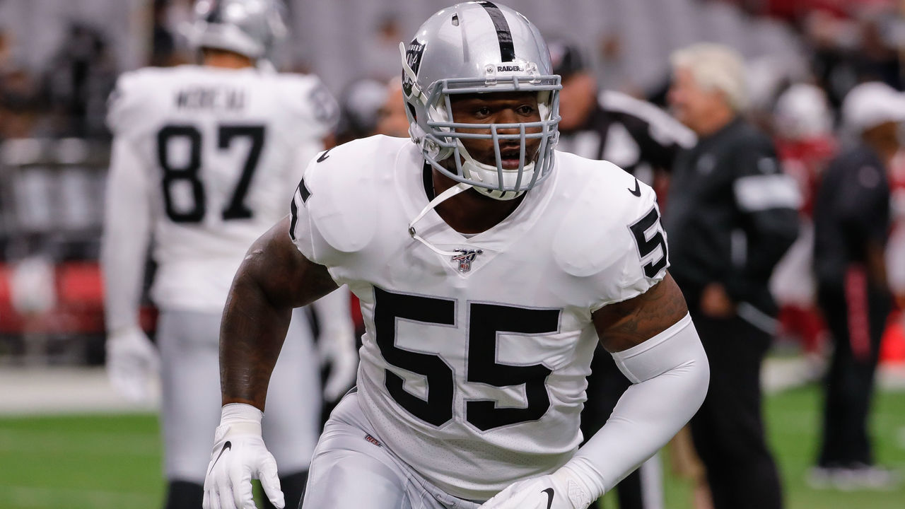 GLENDALE, AZ - AUGUST 15: Oakland Raiders outside linebacker Vontaze Burfict (55) warms up before the NFL preseason football game between the Oakland Raiders and the Arizona Cardinals on August 15, 2019 at State Farm Stadium in Glendale, Arizona.