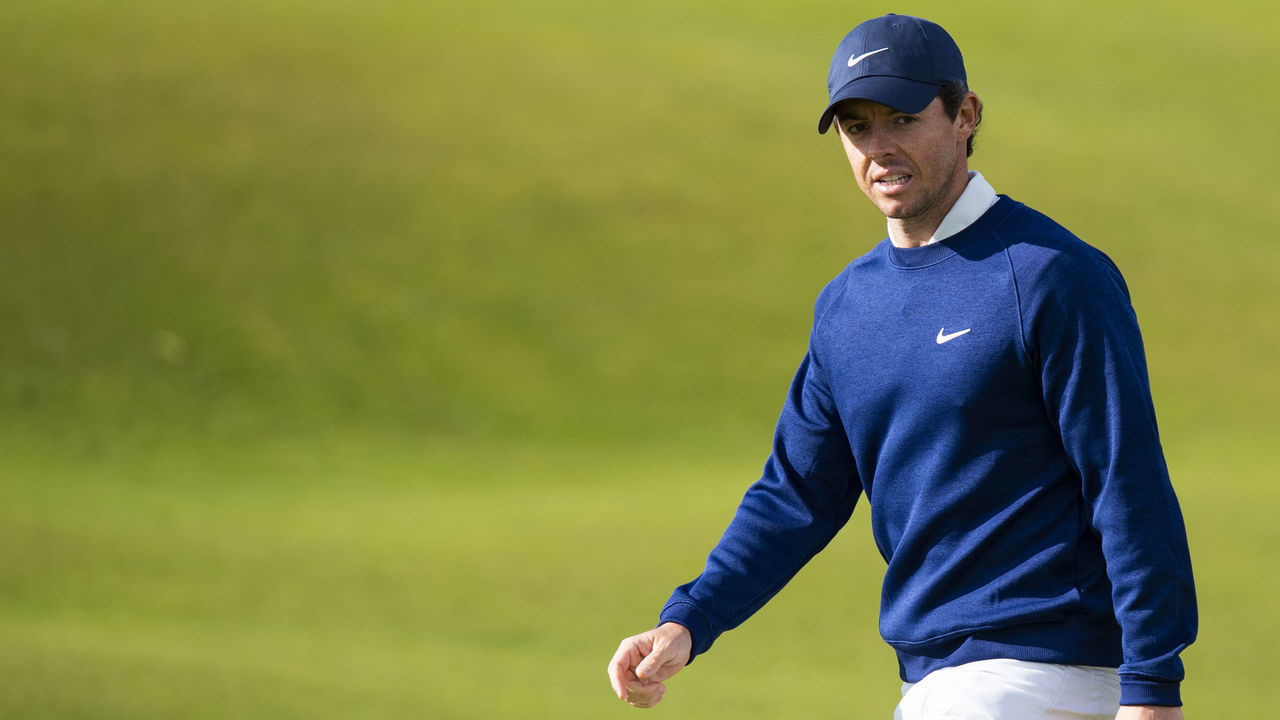 ST ANDREWS, SCOTLAND - SEPTEMBER 28: Rory McIlroy (R) during the third day of the Alfred Dunhill Links Championship at St Andrews Links, on September 28, in St Andrews, Scotland