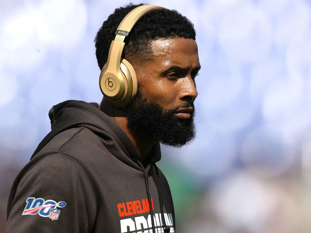 BALTIMORE, MARYLAND - SEPTEMBER 29: Wide receiver Odell Beckham #13 of the Cleveland Browns is seen wearing headphones during warm ups before the game against the Baltimore Ravens at M&T Bank Stadium on September 29, 2019 in Baltimore, Maryland.
