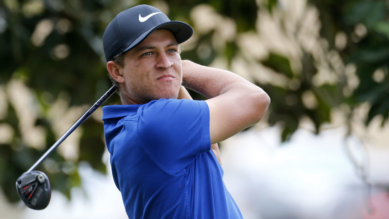 NAPA, CALIFORNIA - SEPTEMBER 29: Cameron Champ hits at the third tee during the final round of the Safeway Open at the Silverado Resort on September 29, 2019 in Napa, California.