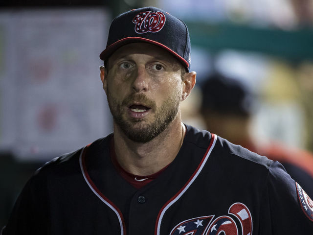 WASHINGTON, DC - SEPTEMBER 13: Max Scherzer #31 of the Washington Nationals walks in the dugout after pitching against the Atlanta Braves during the fifth inning at Nationals Park on September 13, 2019 in Washington, DC.