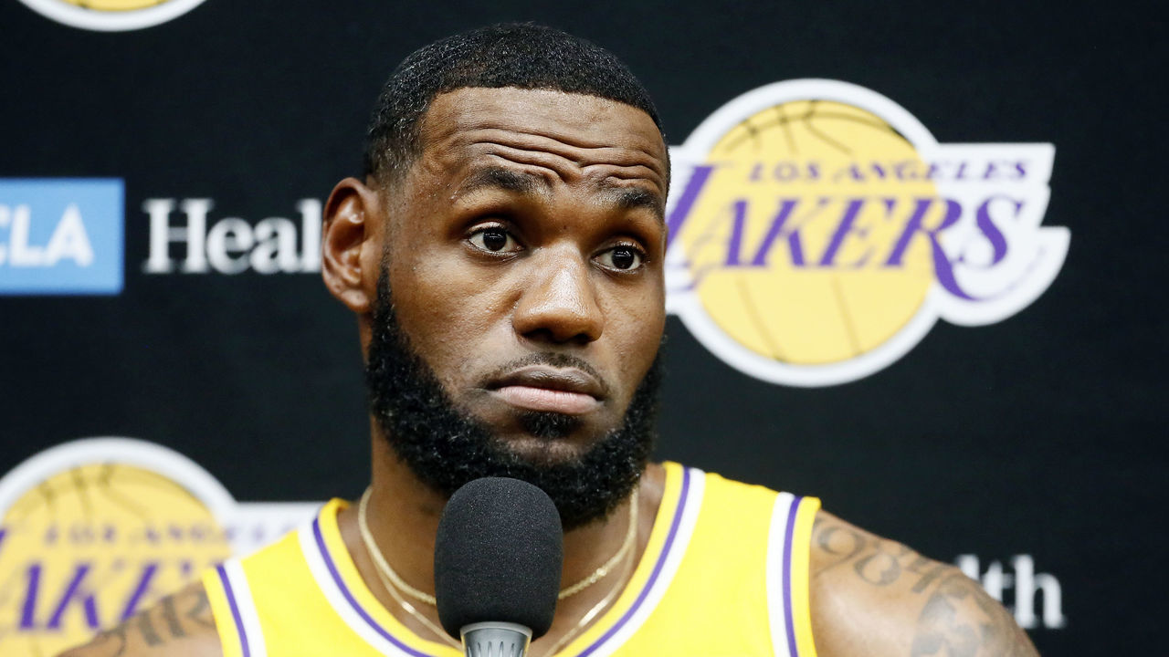 EL SEGUNDO, CA - SEPTEMBER 27: LeBron James #23 of the Los Angeles Lakers speaks to the media during media day on September 27, 2019 at the UCLA Health Training Center in El Segundo, California. NOTE TO USER: User expressly acknowledges and agrees that, by downloading and/or using this photograph, user is consenting to the terms and conditions of the Getty Images License Agreement. Mandatory Copyright Notice: Copyright 2019 NBAE