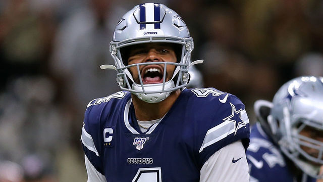 NEW ORLEANS, LOUISIANA - SEPTEMBER 29: Dak Prescott #4 of the Dallas Cowboys reacts during the first half of a game against the New Orleans Saints at the Mercedes Benz Superdome on September 29, 2019 in New Orleans, Louisiana.