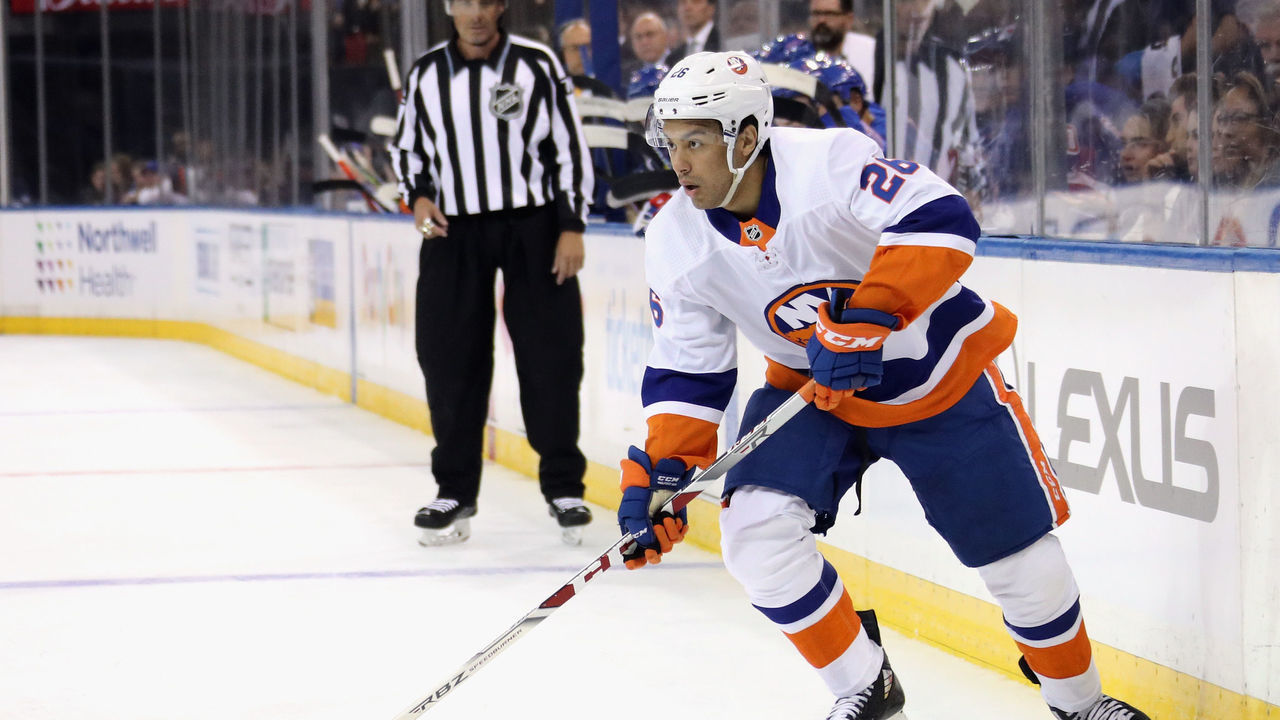 NEW YORK, NEW YORK - SEPTEMBER 24: Joshua Ho-Sang #26 of the New York Islanders skates against the New York Rangers at Madison Square Garden on September 24, 2019 in New York City. The Rangers defeated the Islanders 3-1.
