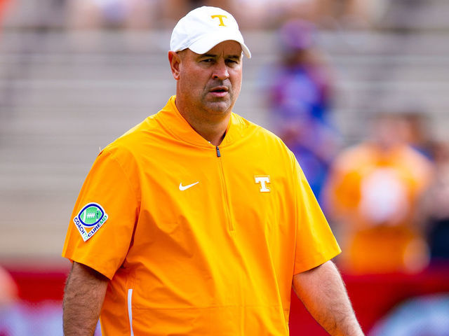 GAINESVILLE, FL- SEPTEMBER 21: Head coach Jeremy Pruitt of the Tennessee Volunteers looks on prior to the start of the game against the Florida Gators at Ben Hill Griffin Stadium on September 21, 2019 in Gainesville, Florida.