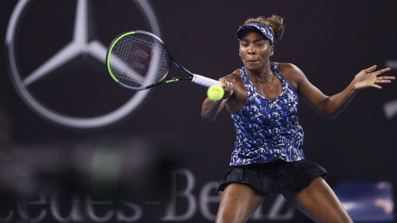 BEIJING, CHINA - SEPTEMBER 30: Venus Williams of the United States returns a shot in the Women's Singles second round match against Belinda Bencic of Switzerland on Day three of 2019 China Open at the China National Tennis Center on September 30, 2019 in Beijing, China.
