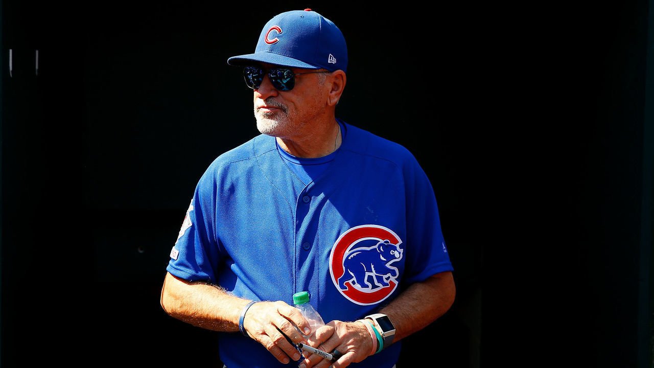 ST LOUIS, MO - SEPTEMBER 29: Manager Joe Maddon #70 of the Chicago Cubs looks on from the dugout at Busch Stadium prior to playing the St. Louis Cardinals in what is the final game of his career with the Cubs on September 29, 2019 in St Louis, Missouri.