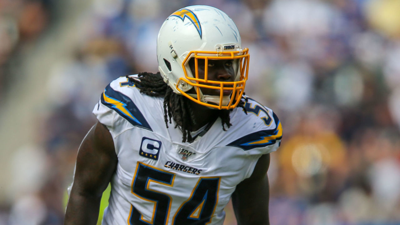 LOS ANGELES, CA - SEPTEMBER 22: Los Angeles Chargers defensive end Melvin Ingram (54) during a NFL football game between the Houston Texans and the Los Angeles Chargers on September 22, 2019, at the Dignity Health Sports Park in Los Angeles, CA.