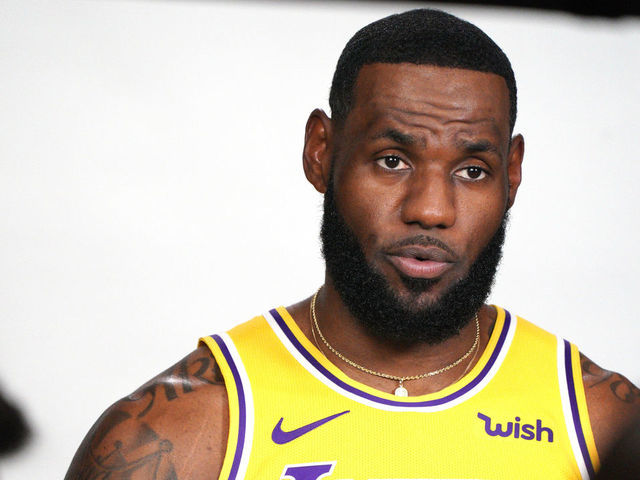 EL SEGUNDO, CA - SEPTEMBER 27: Los Angeles Lakers forward/guard LeBron James is interviewed during the team"u2019s media day in El Segundo on Friday, Sep. 27, 2019.