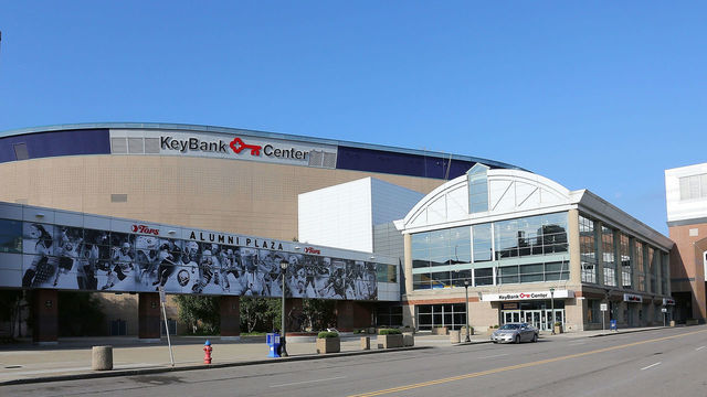 BUFFALO, NY - SEPTEMBER 19: An exterior view of the KeyBank Center, home of the NHL Buffalo Sabres, on September 19, 2016 in Buffalo, New York.