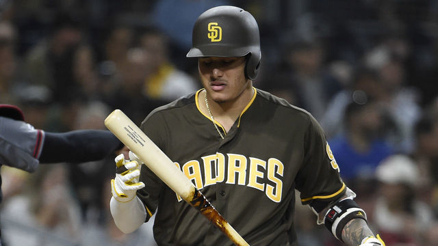 SAN DIEGO, CA - SEPTEMBER 20: Manny Machado #13 of the San Diego Padres tosses his bat after striking out during the the fourth inning of a baseball game against the Arizona Diamondbacks at Petco Park September 20, 2019 in San Diego, California.