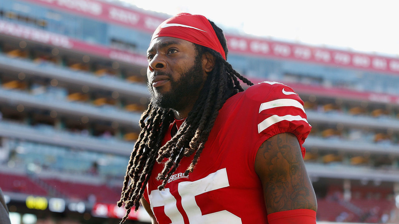 SANTA CLARA, CALIFORNIA - SEPTEMBER 22: Richard Sherman #25 of the San Francisco 49ers leaves the field after a win against the Pittsburgh Steelers at Levi's Stadium on September 22, 2019 in Santa Clara, California.