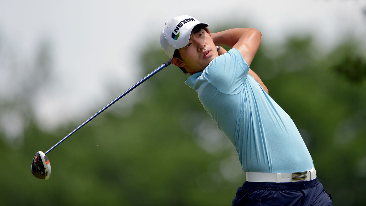ARDMORE, PA - JUNE 14: Bio Kim of Korea hits his tee shot on the fifth hole during Round Two of the 113th U.S. Open at Merion Golf Club on June 14, 2013 in Ardmore, Pennsylvania.