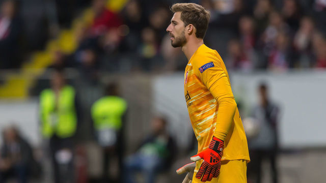 FRANKFURT AM MAIN, GERMANY - SEPTEMBER 19: goalkeeper Kevin Trapp of Eintracht Frankfurt looks on during the UEFA Europa League group F match between Eintracht Frankfurt and Arsenal FC at on September 19, 2019 in Frankfurt am Main, Germany.