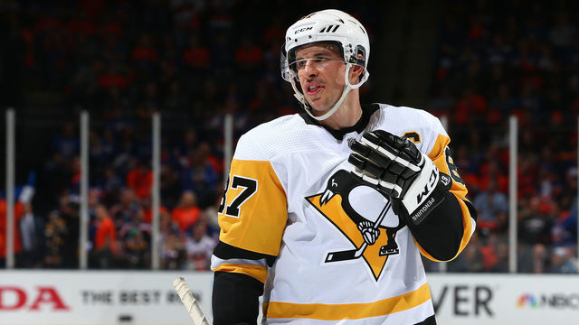 UNIONDALE, NEW YORK - APRIL 12: Sidney Crosby #87 of the Pittsburgh Penguins skates against the New York Islanders in Game Two of the Eastern Conference First Round during the 2019 NHL Stanley Cup Playoffs at NYCB Live's Nassau Coliseum on April 12, 2019 in Uniondale, New York. New York Islanders defeated the Pittsburgh Penguins 3-1.