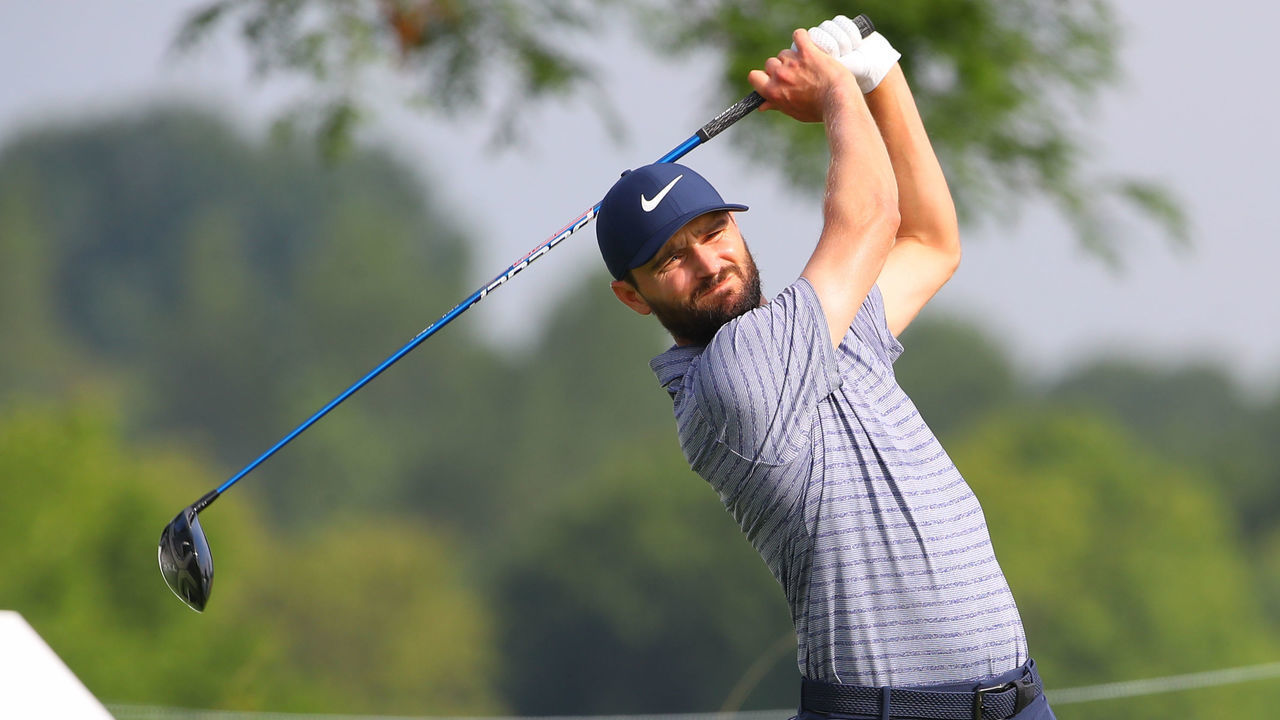 JERSEY CITY, NJ - AUGUST 08: Kyle Stanley during the first round of The Northern Trust golf tournament the first event of the FEDEXCUP Playoffs on August 8, 2019 at Liberty National Golf Club in Jersey City, NJ.