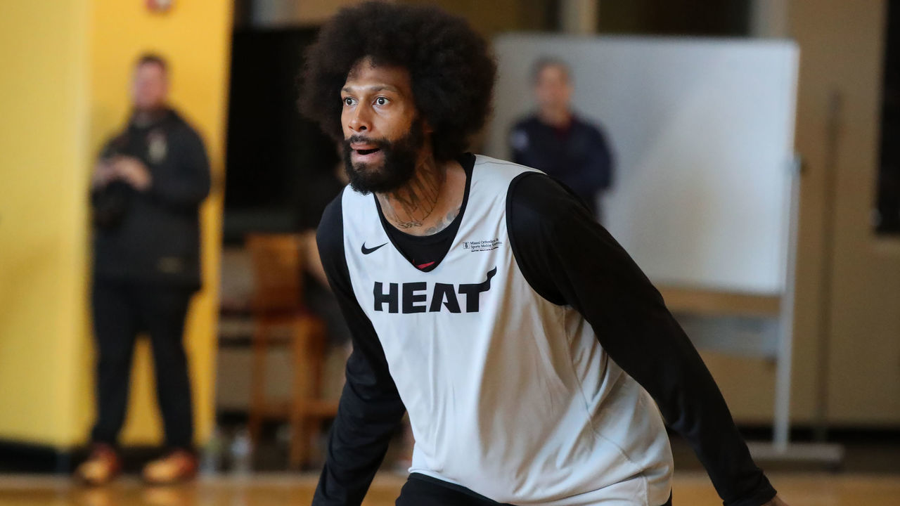 MIAMI, FL - MARCH 12: James Johnson #16 of the Miami Heat is seen during all-access practice on March 12, 2019 at the American Airlines Arena in Miami, Florida. NOTE TO USER: User expressly acknowledges and agrees that, by downloading and/or using this photograph, user is consenting to the terms and conditions of the Getty Images License Agreement. Mandatory copyright notice: Copyright NBAE 2019