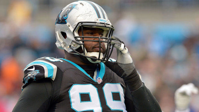 CHARLOTTE, NC - DECEMBER 11: Kawann Short #99 of the Carolina Panthers looks on after a play against the San Diego Chargers in the first quarter during the game at Bank of America Stadium on December 11, 2016 in Charlotte, North Carolina.