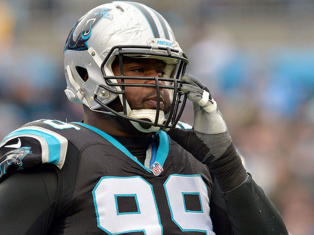 CHARLOTTE, NC - DECEMBER 11: Kawann Short #99 of the Carolina Panthers looks on after a play against the San Diego Chargers in the first quarter during the game at Bank of America Stadium on December 11, 2016 in Charlotte, North Carolina.