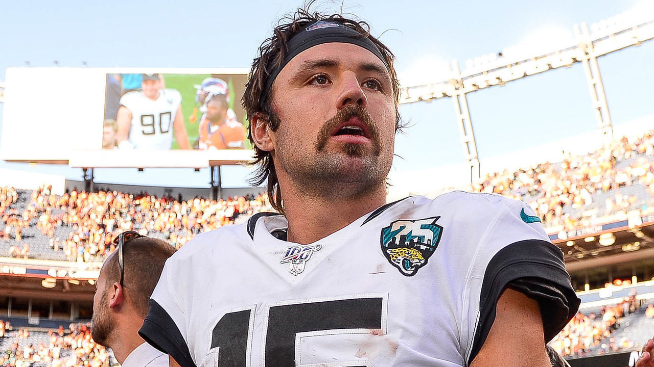 DENVER, CO - SEPTEMBER 29: Gardner Minshew #15 of the Jacksonville Jaguars walks on the field after a 26-24 win over the Denver Broncos at Empower Field at Mile High on September 29, 2019 in Denver, Colorado.