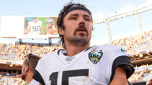 DENVER, CO - SEPTEMBER 29: Gardner Minshew #15 of the Jacksonville Jaguars walks on the field after a 26-24 win over the Denver Broncos at Empower Field at Mile High on September 29, 2019 in Denver, Colorado.
