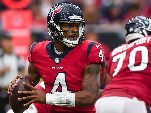 Houston Texans quarterback Deshaun Watson looks to throw during