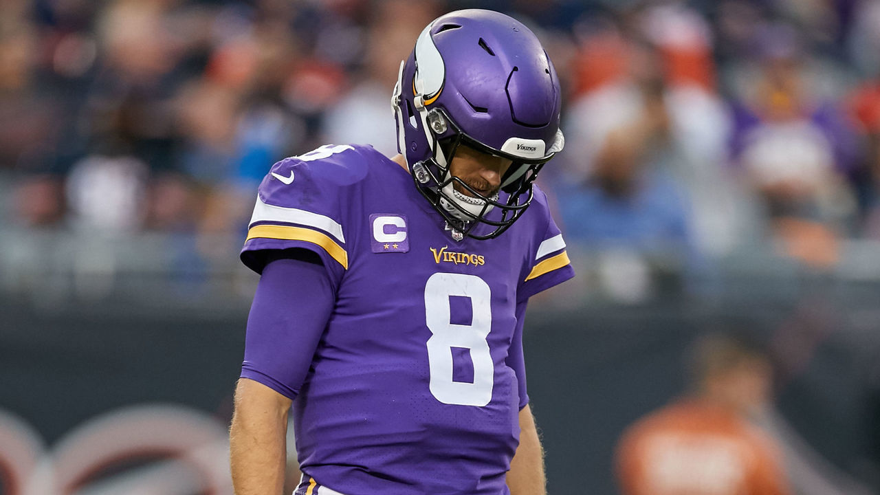CHICAGO, IL - SEPTEMBER 29: Minnesota Vikings quarterback Kirk Cousins (8) looks on after a play in game action during a game between the Chicago Bears and the Minnesota Vikings on September 29, 2019 at Soldier Field in Chicago, IL.